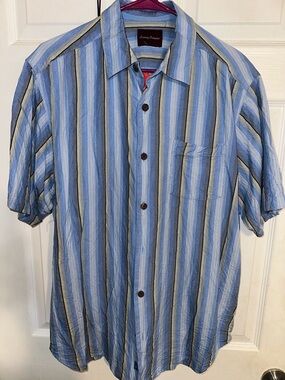 Tommy Bahama Blue Striped Short-Sleeve Camp Shirt Sz M